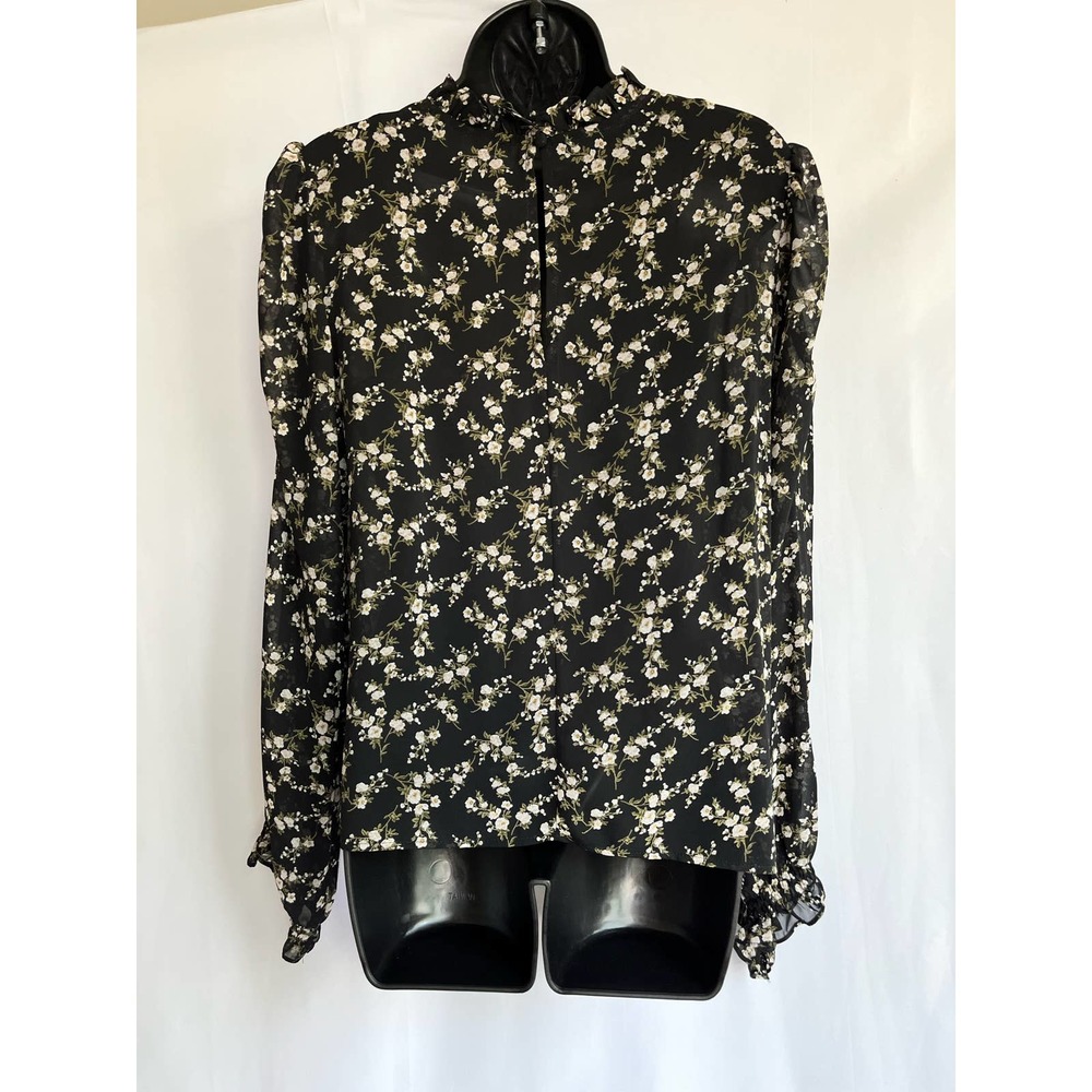 Sugar + Lips Floral Lined Long Sleeve Sheer Ruffled Blouse L Cottagecore Prairie